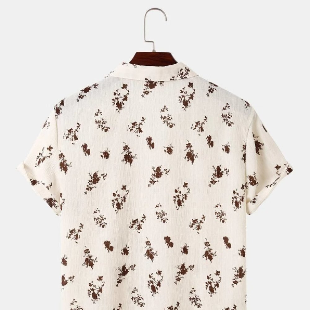 Tan Casual Men's Floral Print Shirt - Picture 3 of 7